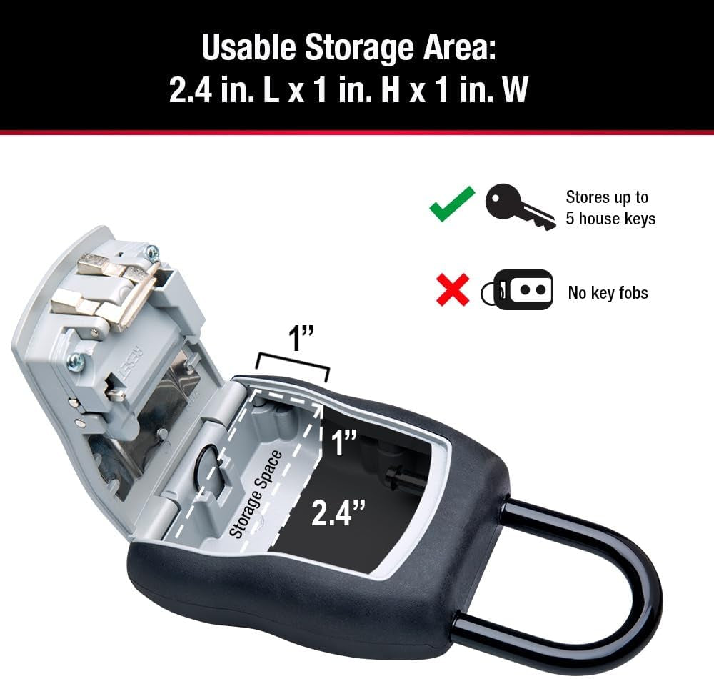 Master Lock Key Lock Box for House Keys – Outdoor Portable Combination Lockbox with Resettable 4 Digit Code, Weather Resistant Durable Metal Body, Holds 5 Keys, 5400D Black