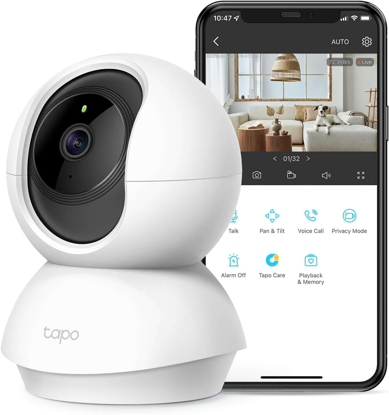 Tapo Tp-Link 2K Pan Tilt Security Camera for Baby Monitor, Dog Camera W/Motion Detection, 2-Way Audio Siren, Night Vision, Cloud &SD Card Storage (Up to 256 GB), Works with Alexa & Google Home (C210)
