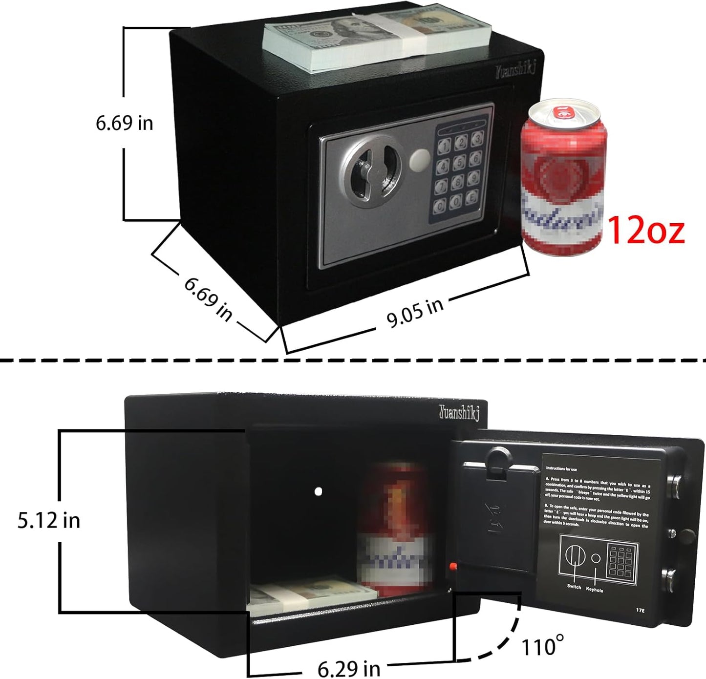 Steel electronic safe box with keypad entry system for secure storage at home