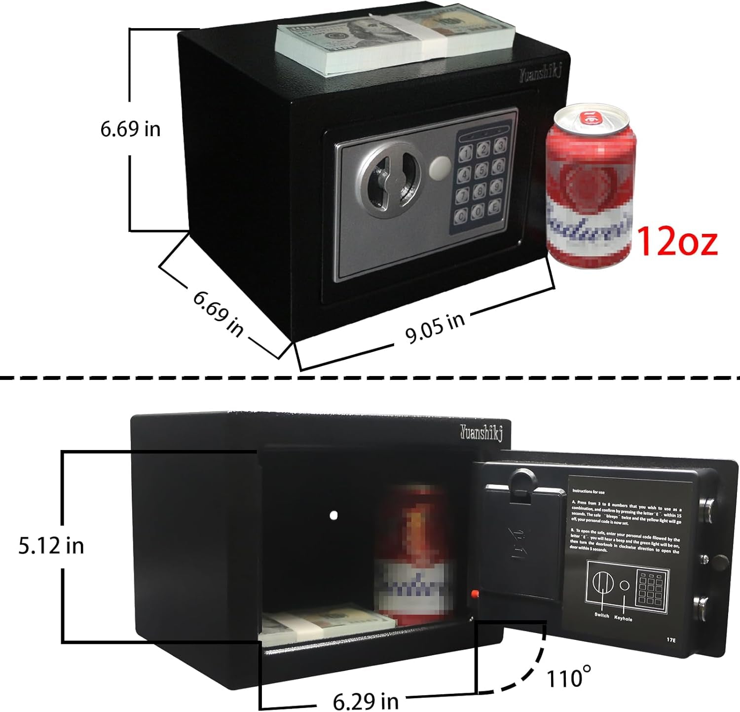Steel electronic safe box with keypad entry system for secure storage at home