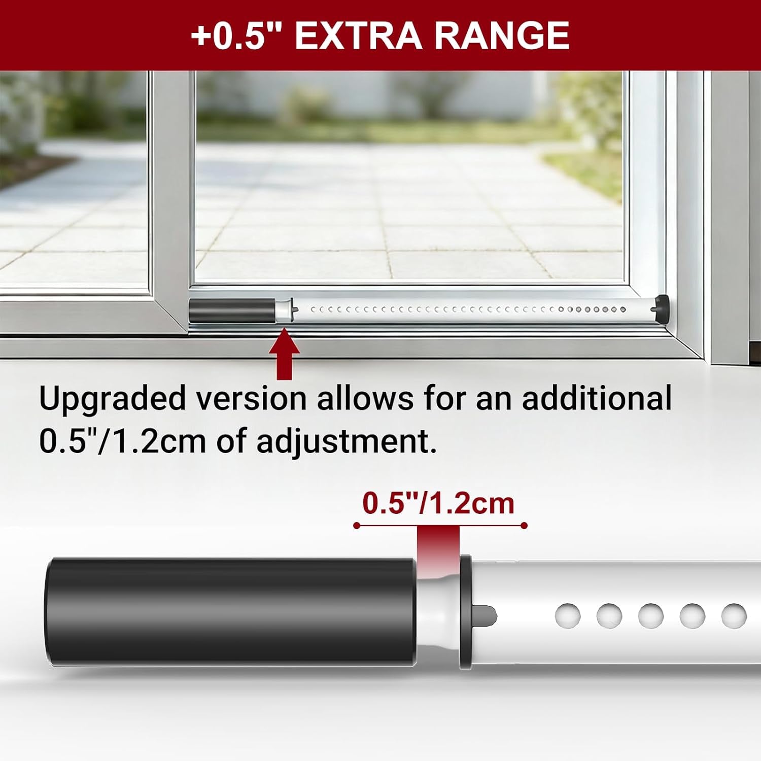 Sliding Door Security Bar,Heavy Duty Sliding Patio Door Lock Bar, 20-50Inch Adjustable Multi-Use Window Security Bars, Sliding Door Stopper,White,1Pack