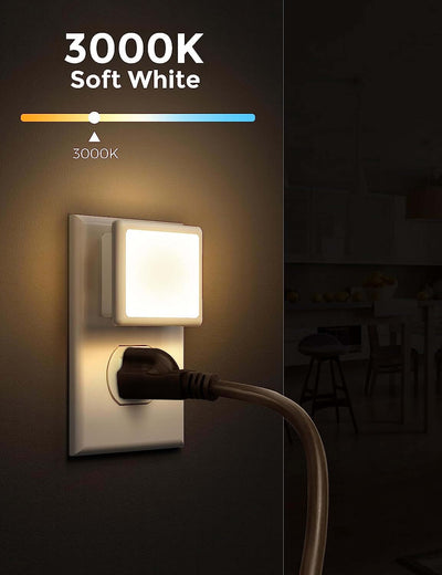 Night Lights Plug into Wall 2-Pack, 0.3W Plug in Night Light, Dusk to Dawn, 3000K Soft White, Bright Nightlight Auto-On/Off, for Adults Kids Room Bedroom Bathroom Hallway Kitchen, Non-Dim