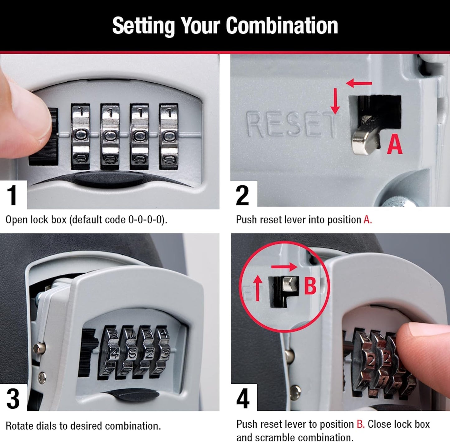 Master Lock Key Lock Box for House Keys – Outdoor Portable Combination Lockbox with Resettable 4 Digit Code, Weather Resistant Durable Metal Body, Holds 5 Keys, 5400D Black