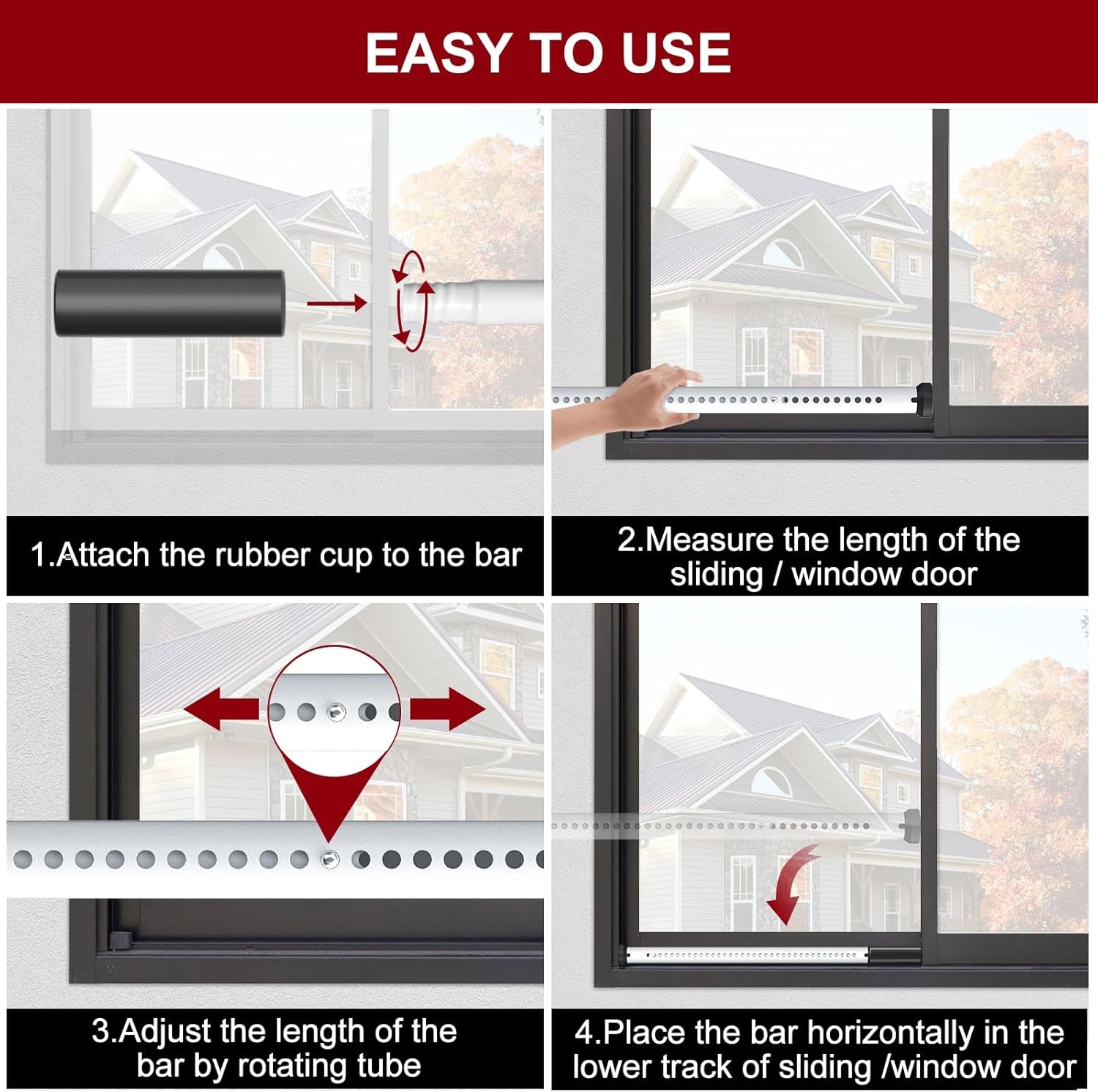 Sliding Door Security Bar,Heavy Duty Sliding Patio Door Lock Bar, 20-50Inch Adjustable Multi-Use Window Security Bars, Sliding Door Stopper,White,1Pack