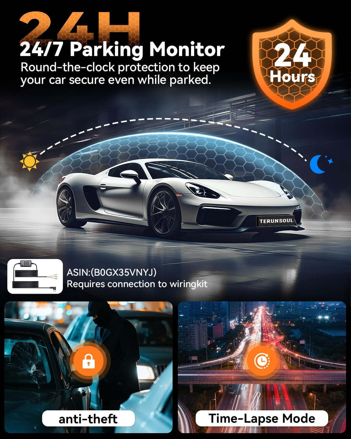 4K Dash Cam Front and Rear, Full HD 3 Channel Dashcam, Free 128GB Memory Card, Built-In 5.8Ghz Wifi Built-In GPS, Collision Sensor, Night Vision, 3.16" IPS, 24H Parking Mode（Black）
