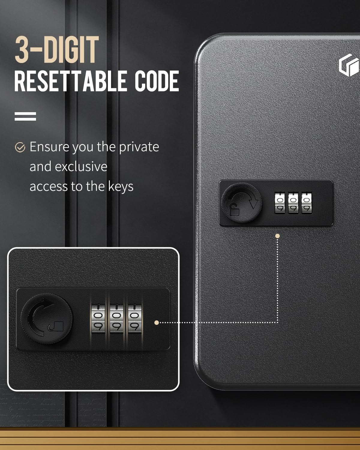 20 Position Key Cabinet with Combination Lock Resettable Black Digital Security Storage Box Steel Key Organizer with Colorful Key Tag Labels Stickers and Hooks
