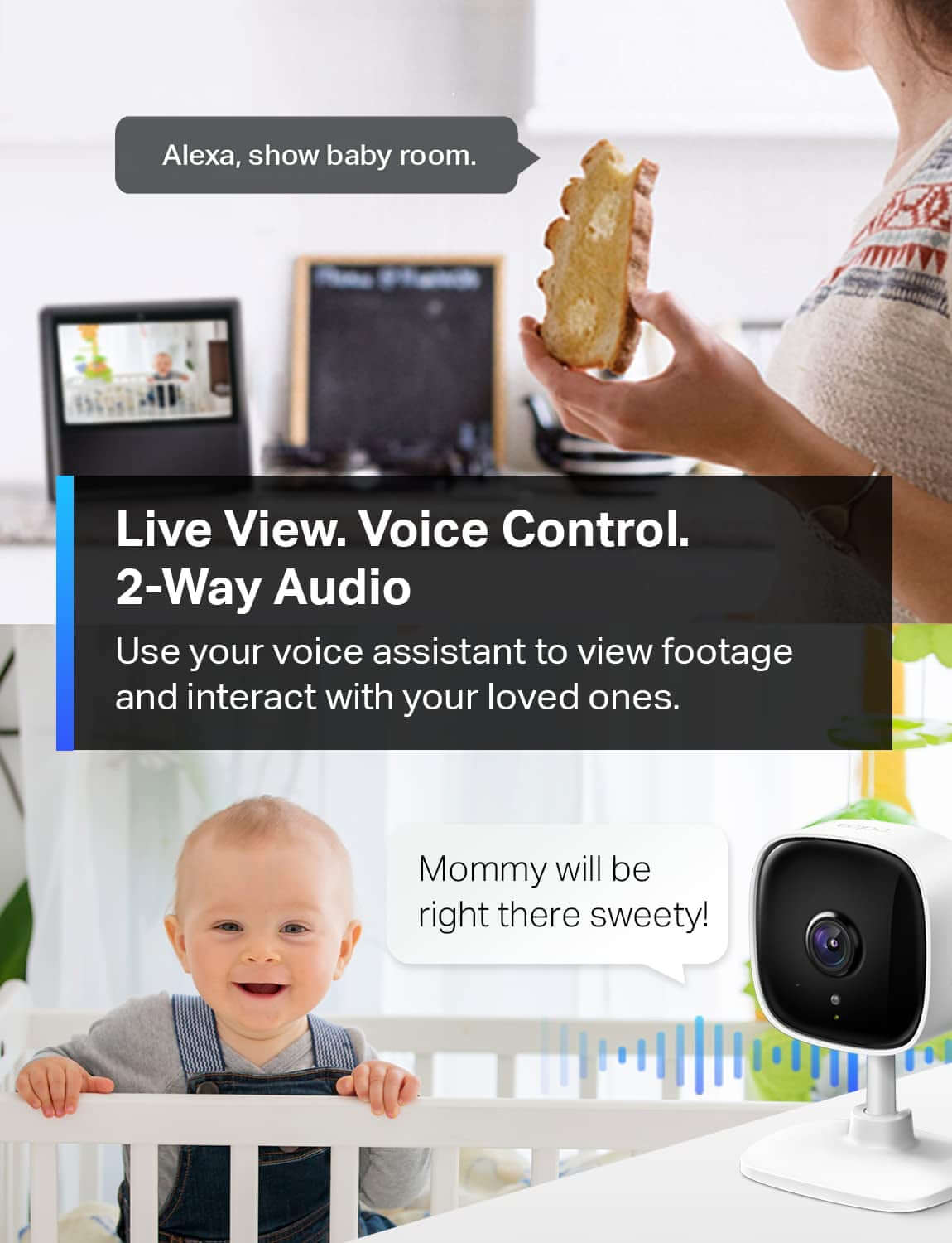 Tp-Link Tapo 1080P Indoor Security Camera for Baby Monitor, Dog Camera W/Motion Detection, 2-Way Audio Siren, Night Vision, Cloud & SD Card Storage, Works W/Alexa & Google Home (Tapo C100)