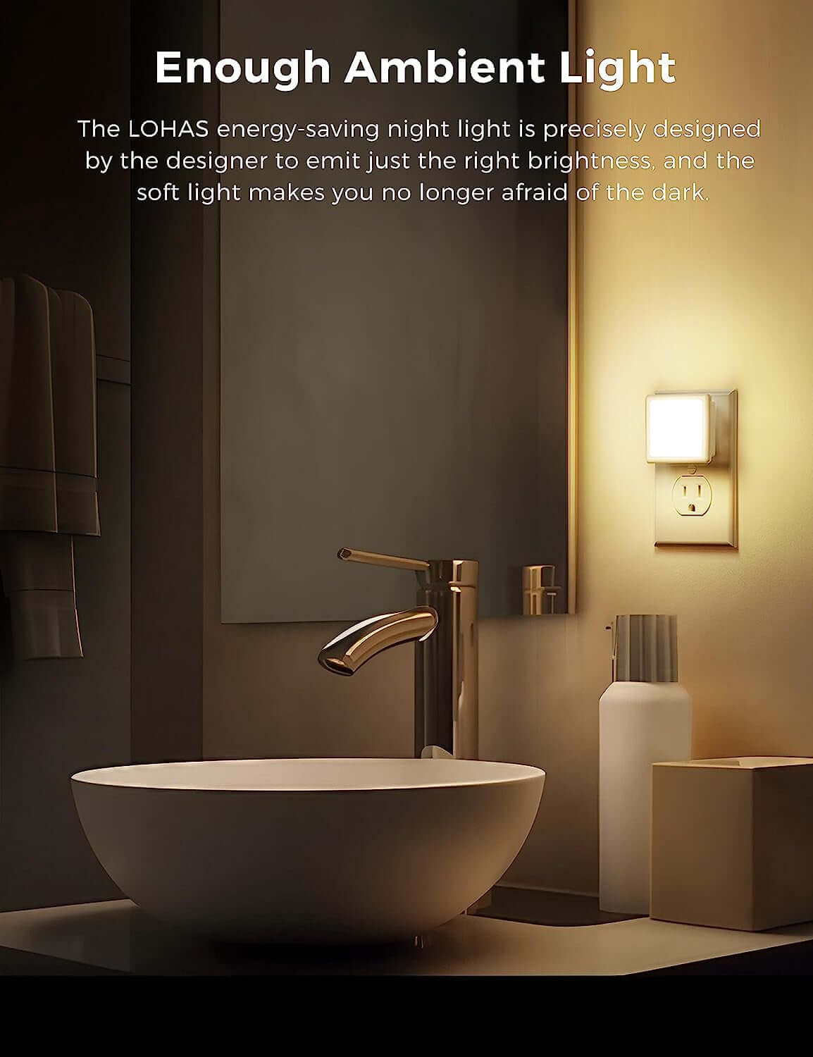 Night Lights Plug into Wall 2-Pack, 0.3W Plug in Night Light, Dusk to Dawn, 3000K Soft White, Bright Nightlight Auto-On/Off, for Adults Kids Room Bedroom Bathroom Hallway Kitchen, Non-Dim