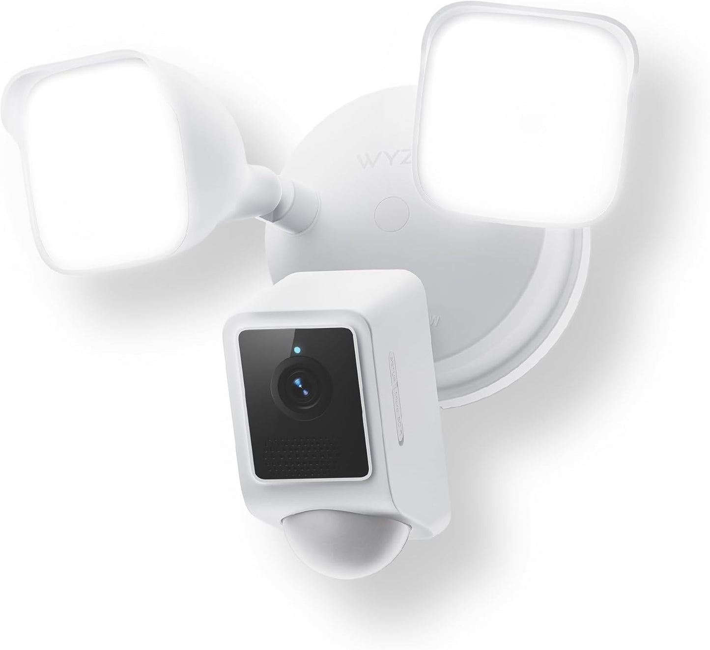 Floodlight security camera with 2K HD video installed outside a modern home