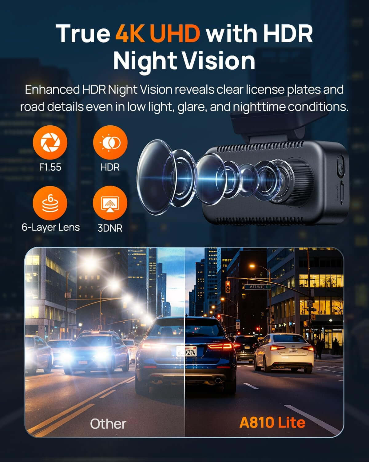 A810 Lite 4K Dash Cam Front and Rear, 5Ghz Wi-Fi 6 Dashcam, Car Camera 4G LTE Remote Access, GPS Tracking, HDR Night Vision, 24H Parking Mode, Voice Control, Emergency Lock, Loop Recording