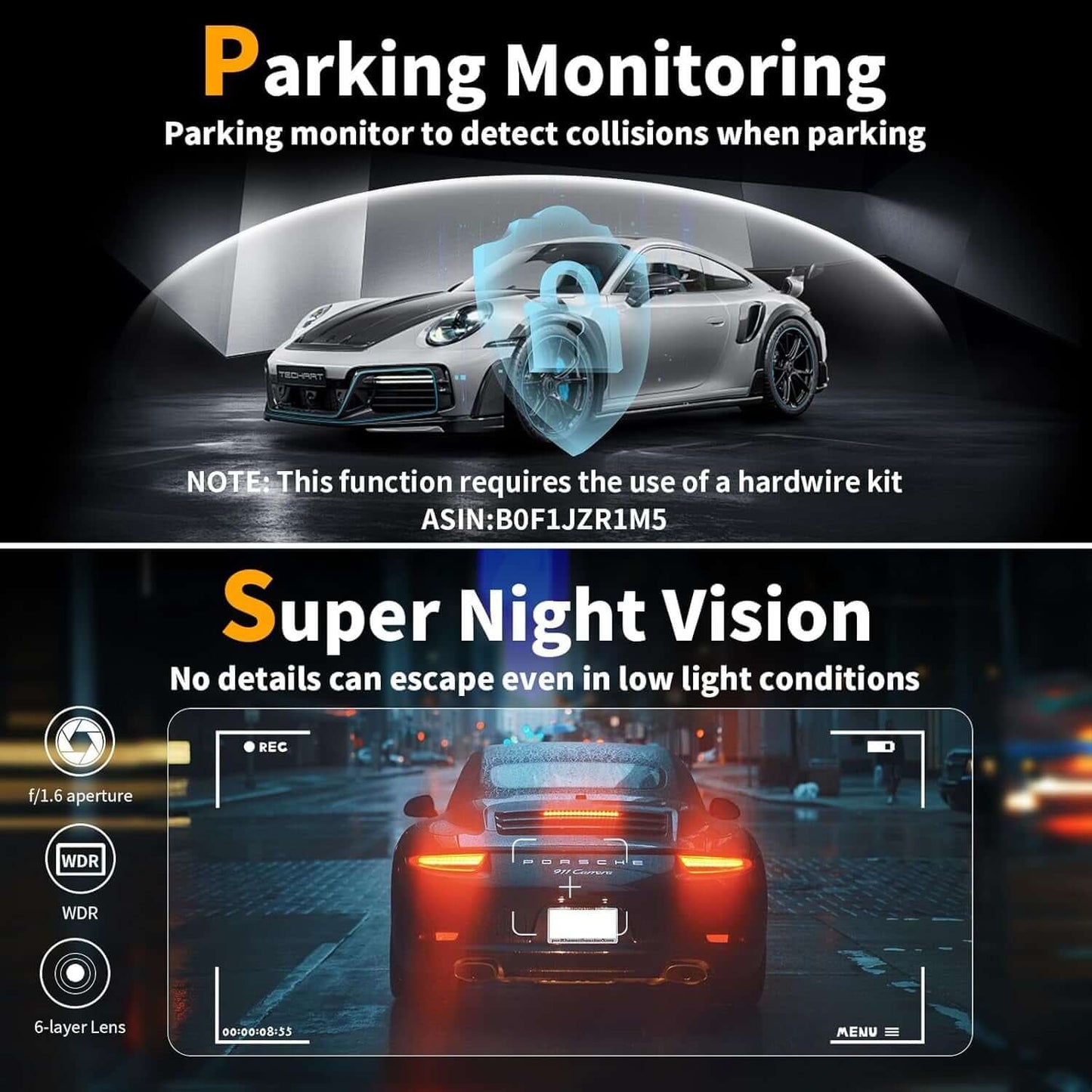 4K Dash Cam recording with 170-degree wide-angle lens