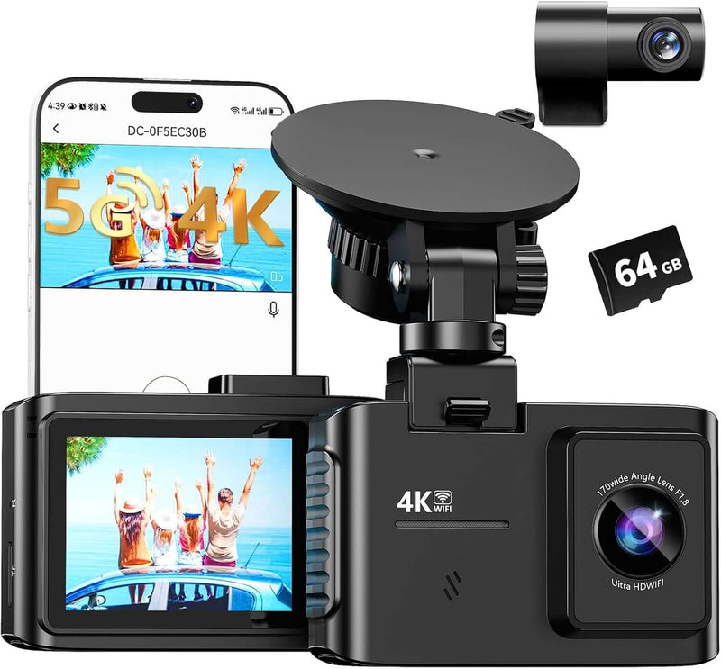 4K Dash Cam with front and rear dual-channel recording