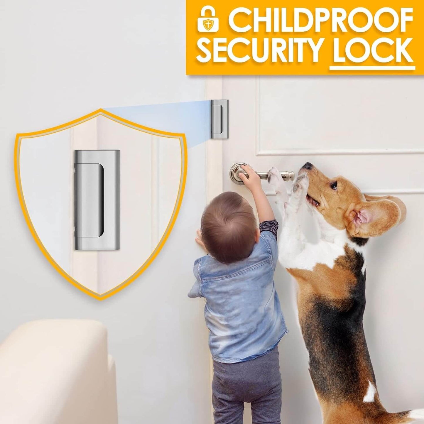 Ultimate Home Security: Childproof Door Reinforcement Lock - 800 lbs Force Resistance, Easy Installation, Includes 8 Screws (Silver)