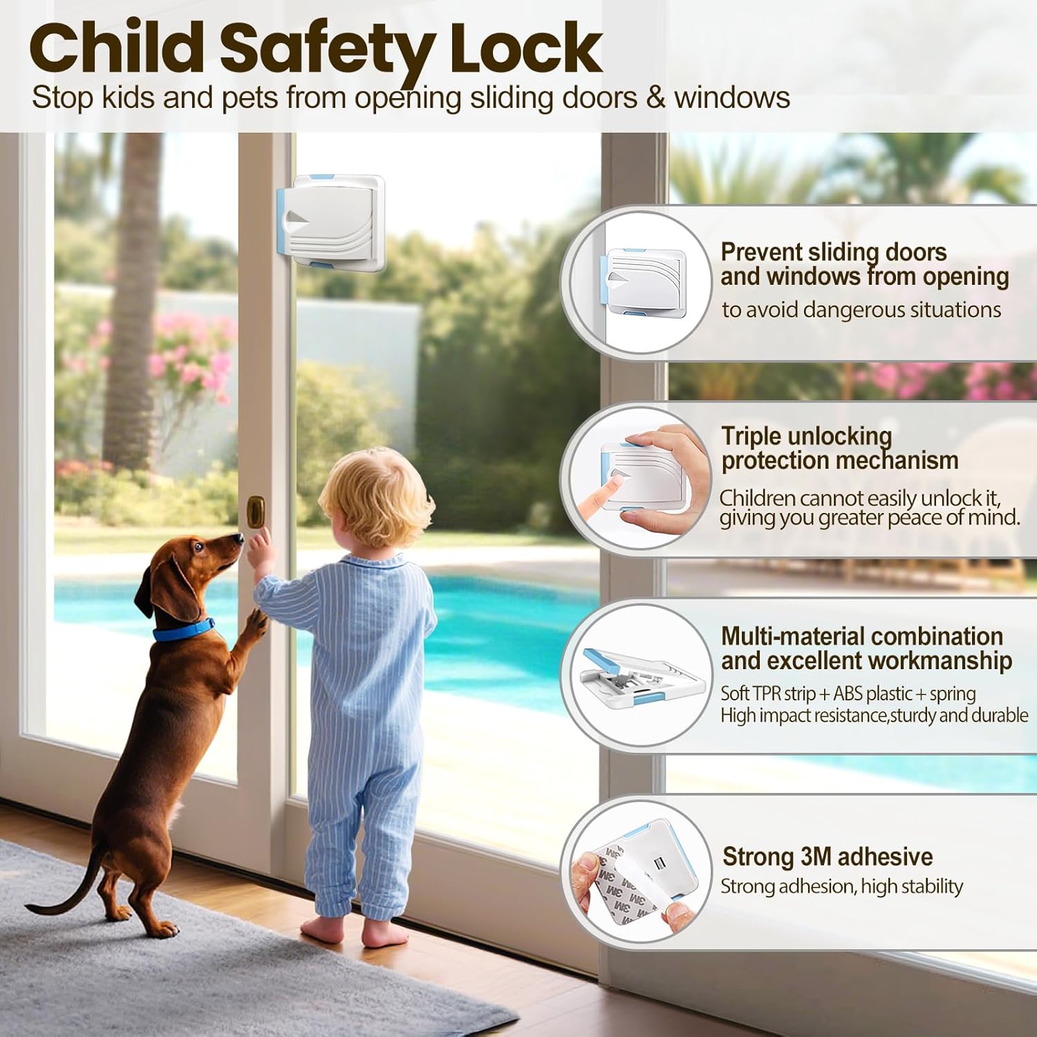 Ultimate Sliding Door Lock 2 Pack - Child Safety Solution for Sliding Doors and Windows - Easy Installation, Secure Your Home with Confidence (Blue)