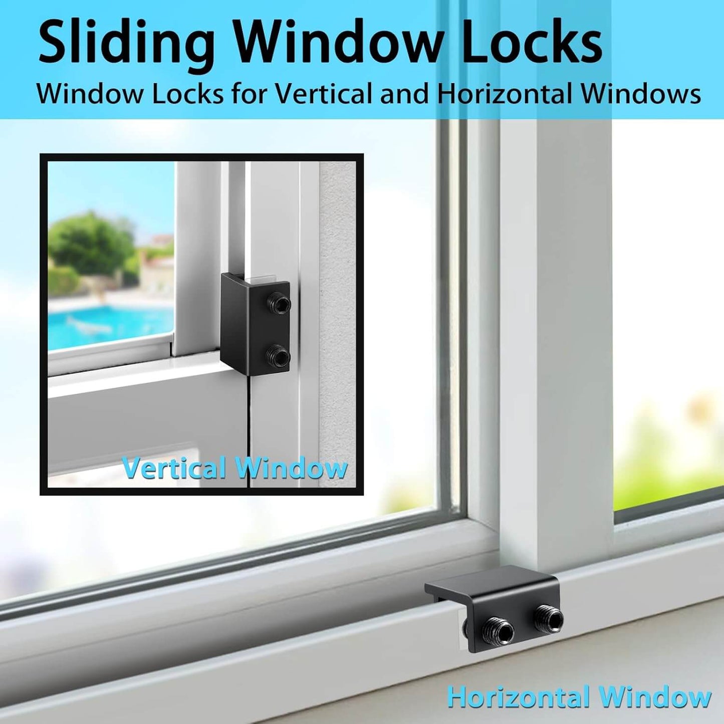 Window Locks,4 Pack Sliding Window Locks with Key for Vertical & Horizontal Sliding Windows Doors,Easv to Install,Adjustable Security Window Lock for Patio Bedroom Home and Office (Black)