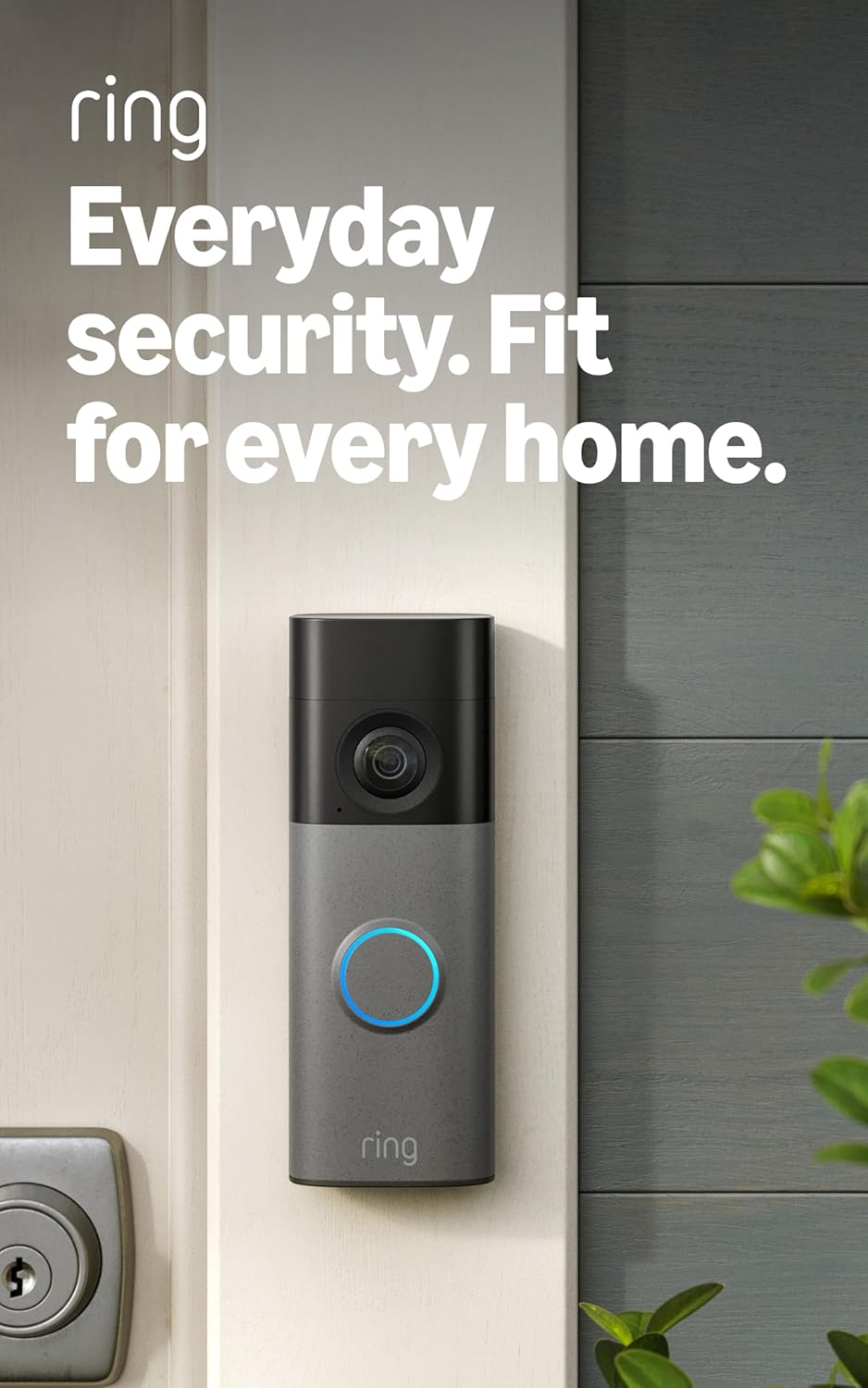 Battery video doorbell with 2K camera installed on a modern front door