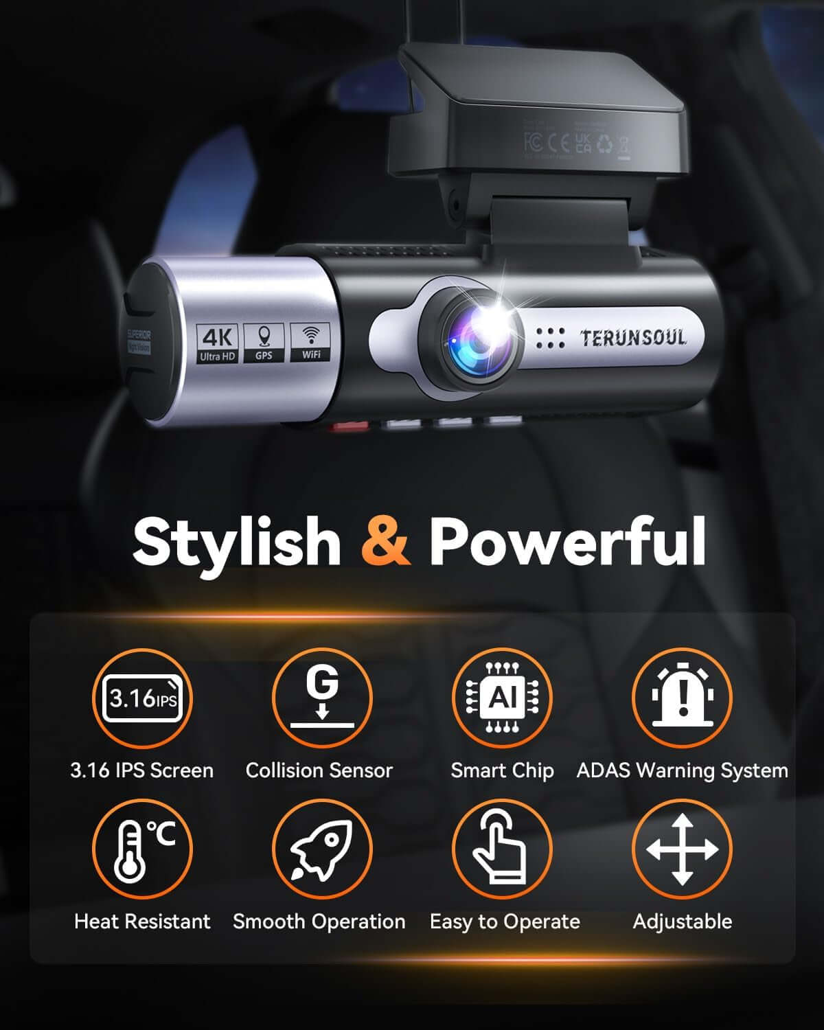 4K Dash Cam Front and Rear, Full HD 3 Channel Dashcam, Free 128GB Memory Card, Built-In 5.8Ghz Wifi Built-In GPS, Collision Sensor, Night Vision, 3.16" IPS, 24H Parking Mode（Black）