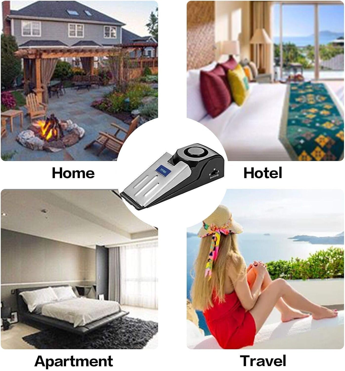 2 Pack Door Stop Alarm with 120Db Siren, Wedge Door Stopper Security Device for Travel, Apartment, Hotel, Home – Portable Anti-Theft Floor Alarm for Entry Alert & Self Defense, Black