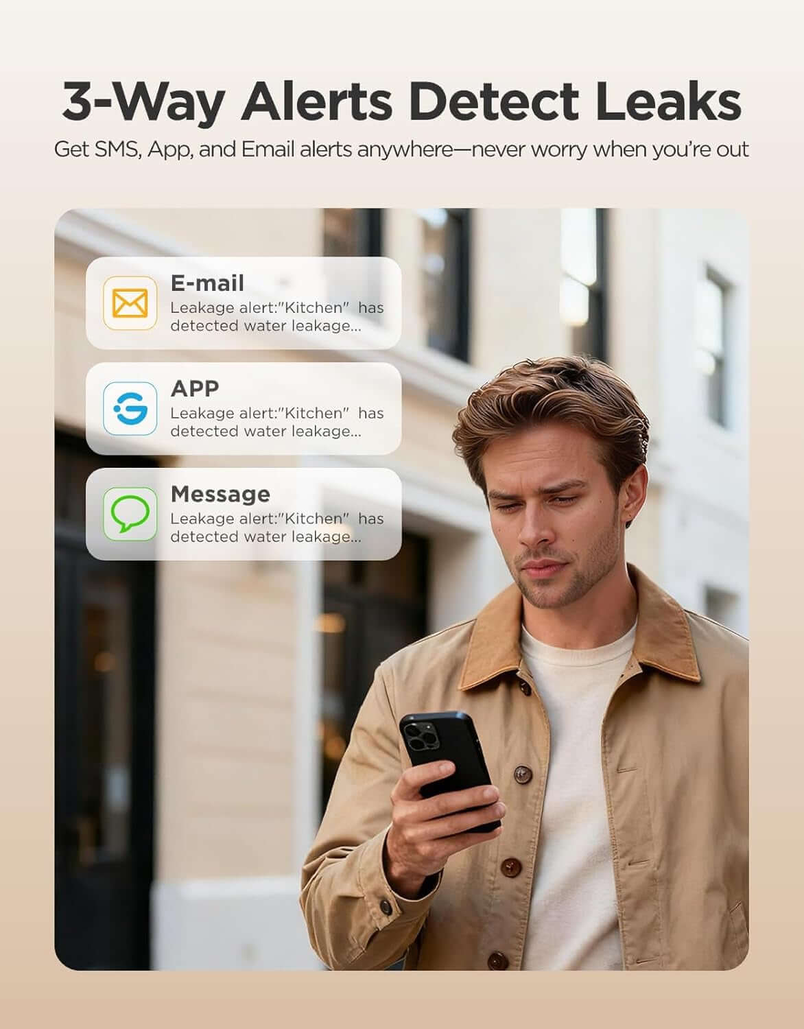Smart water leak detector 1S with WiFi alerts and app notifications