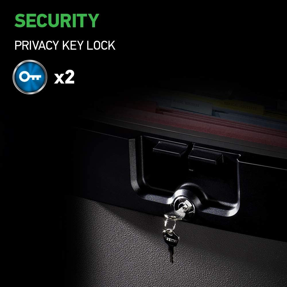 Fireproof safe box interior showing organized file folders and important documents storage