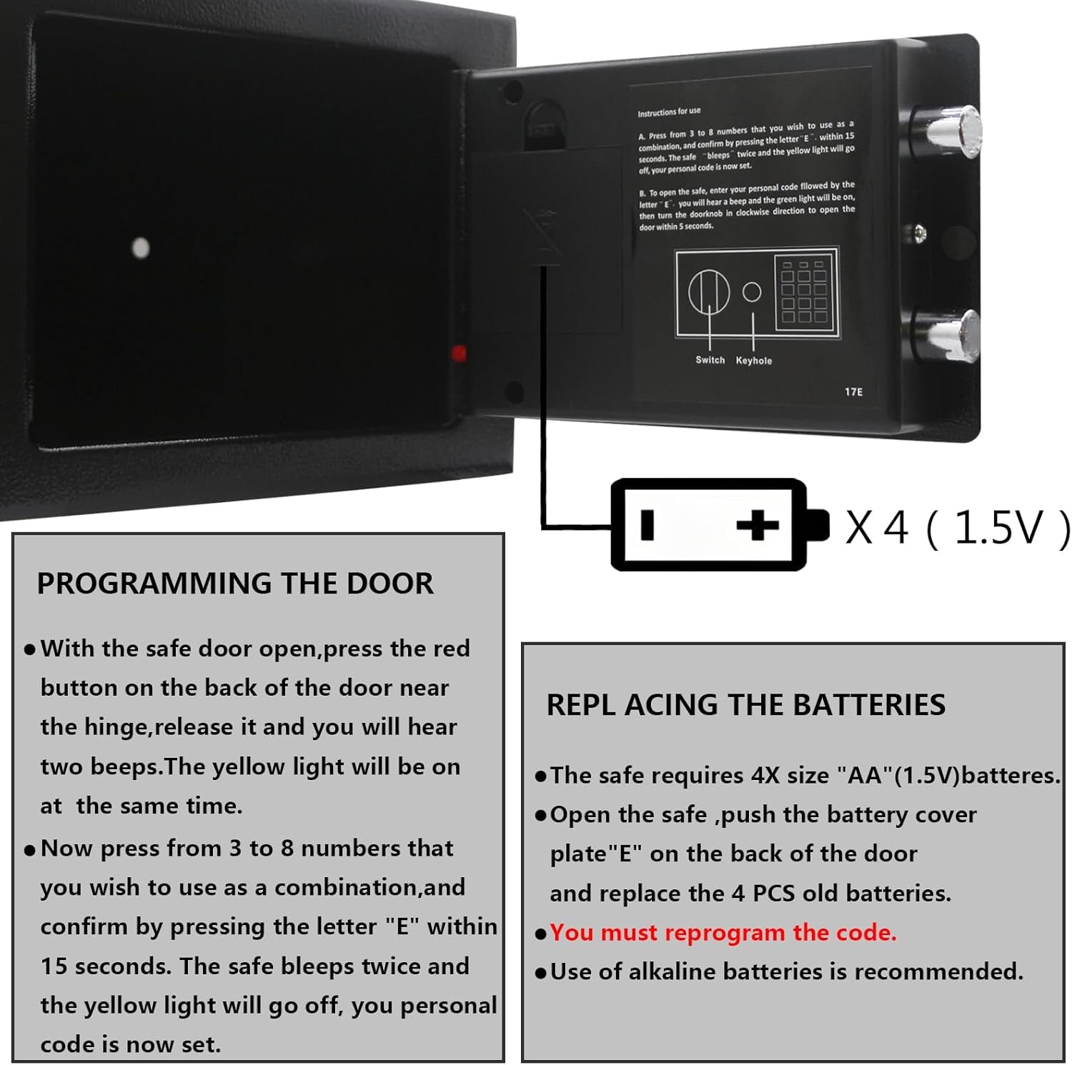 Electronic safe box with backup key and digital lock for emergency access safety