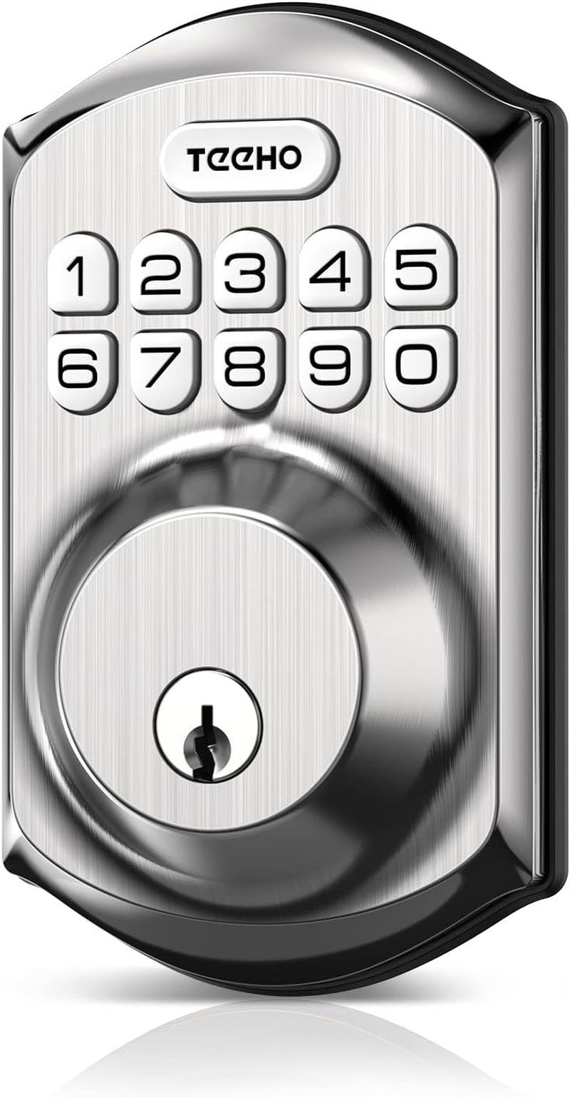Keyless door lock keypad smart deadbolt installed on front door