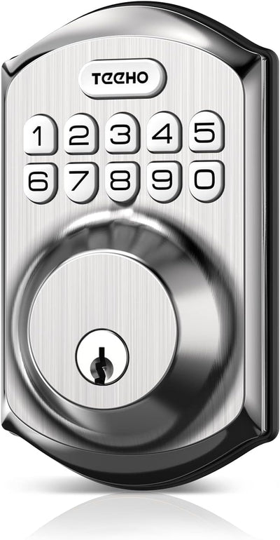 Keyless door lock keypad smart deadbolt installed on front door