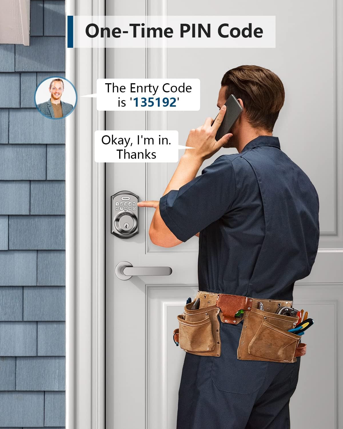 Keyless door lock front view showing keypad and modern design