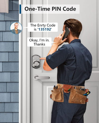 Keyless door lock front view showing keypad and modern design