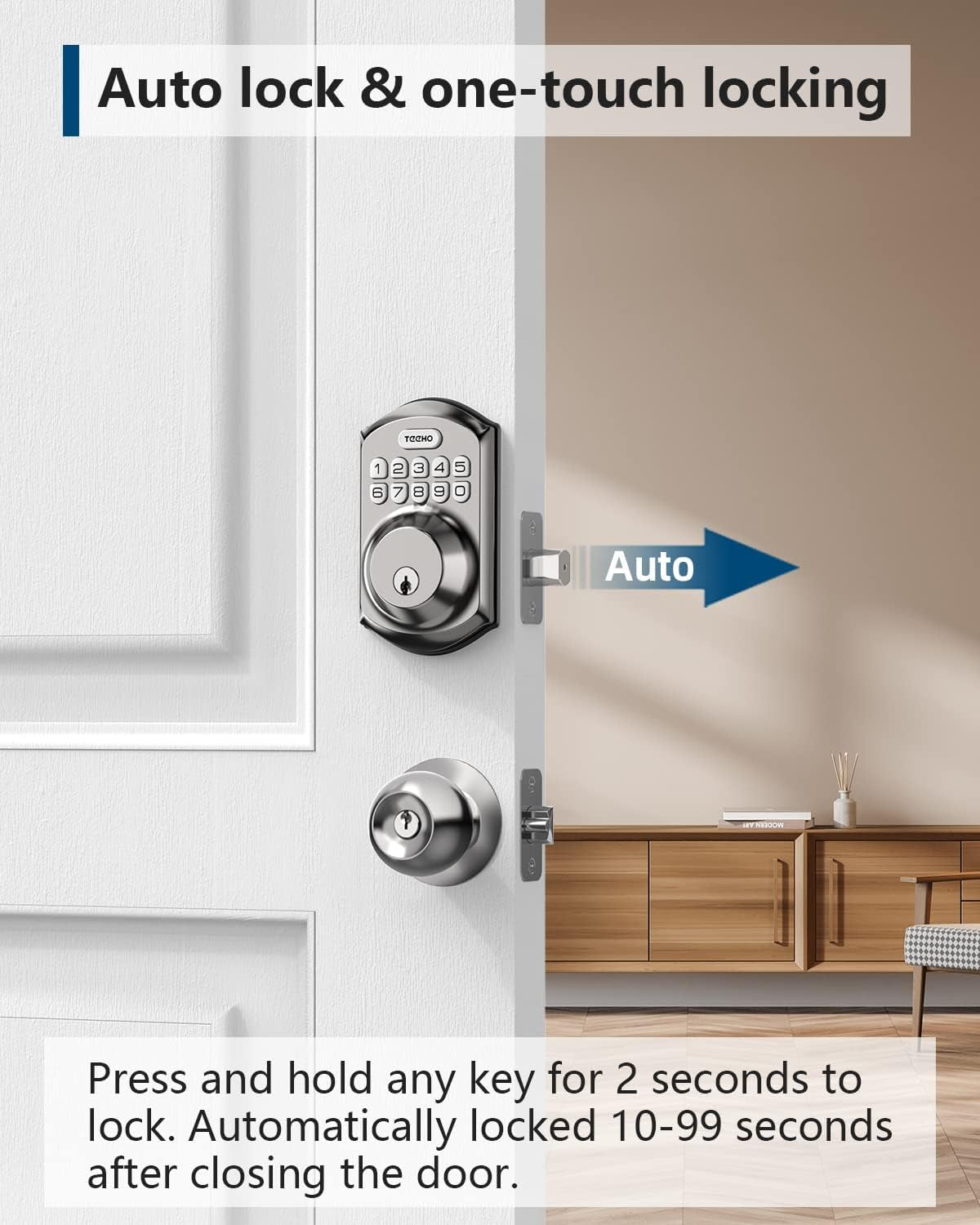 Smart keyless door lock with auto lock feature for home security
