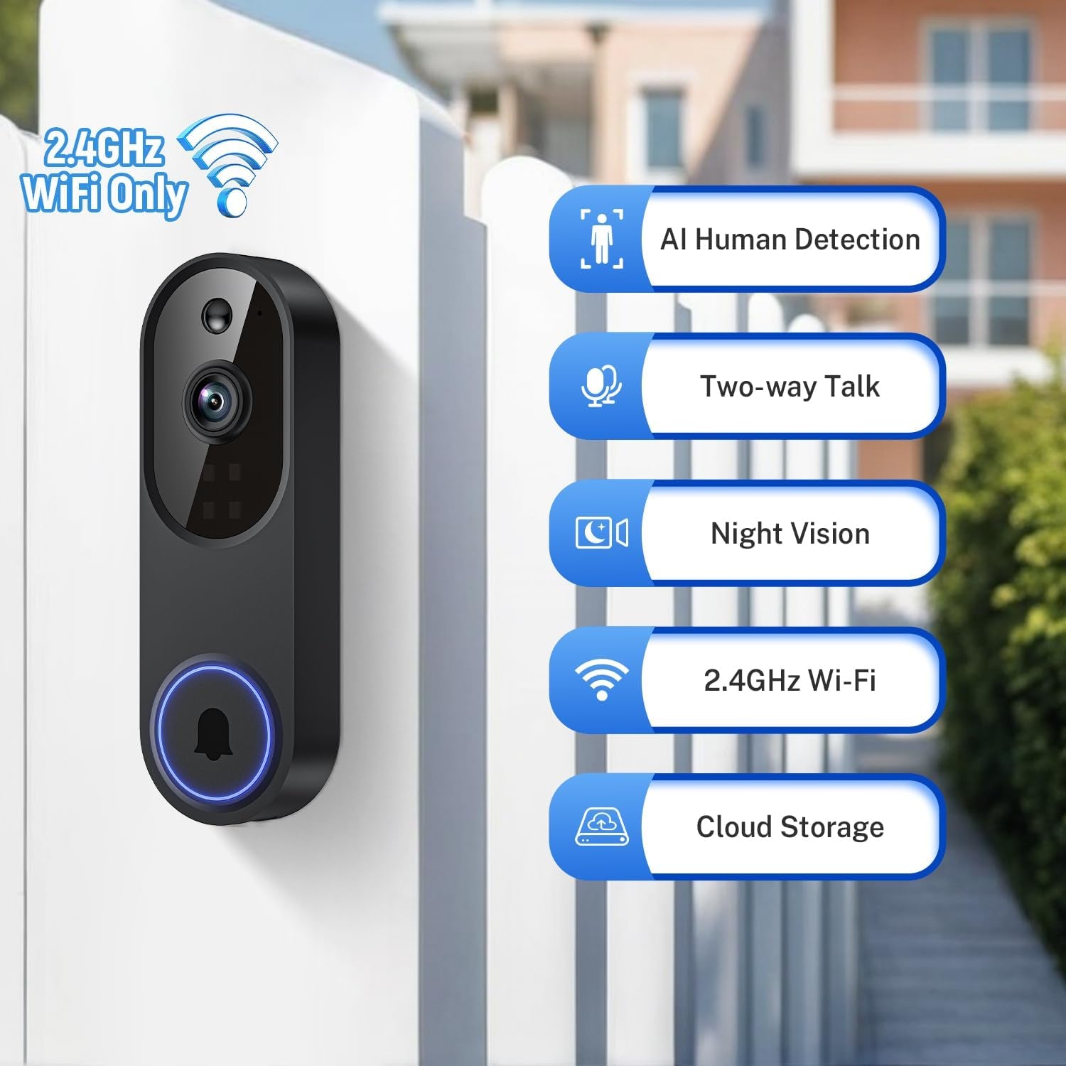 Wireless video doorbell with two-way audio and night vision for home security
