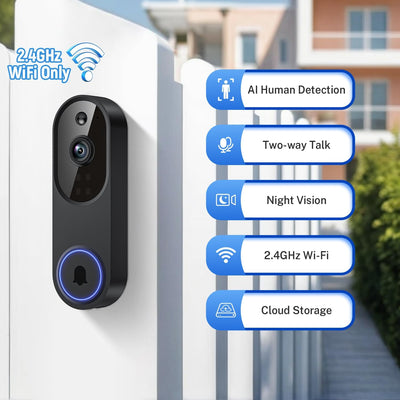 Wireless video doorbell with two-way audio and night vision for home security