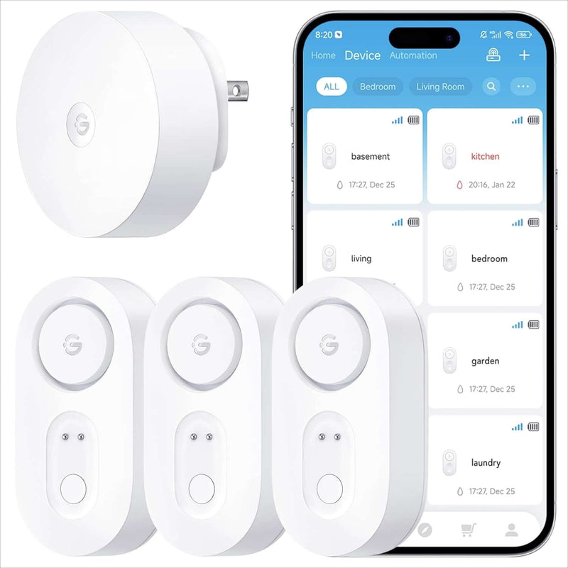 Upgraded Smart Water Leak Detector 1S with 1804 Ft Ultra-Long Range, Wifi Water Sensor with Sms/Email/App Push and Sound Alarm, 5-Year Battery Life, Suit for Home, Basement, Kitchen, 3 Pack