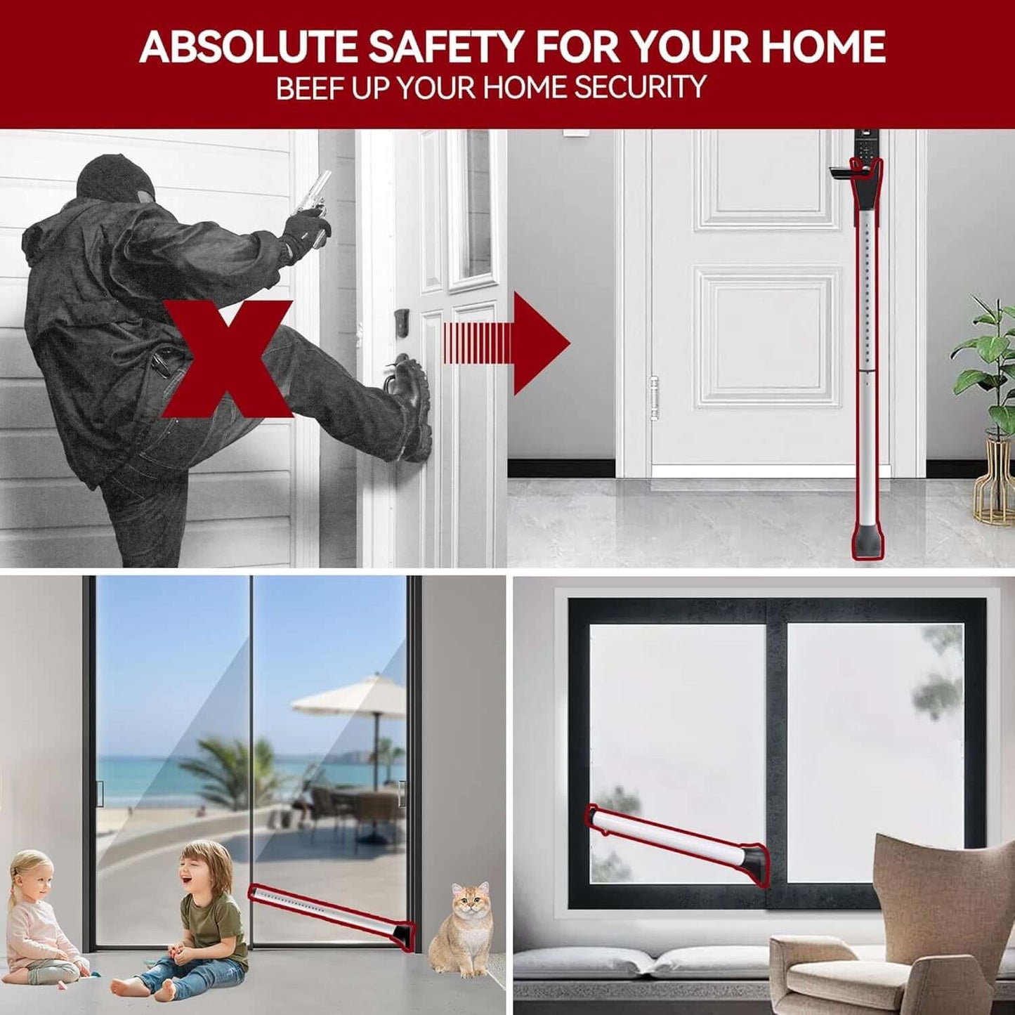 Door security bar – adjustable length for multiple door types