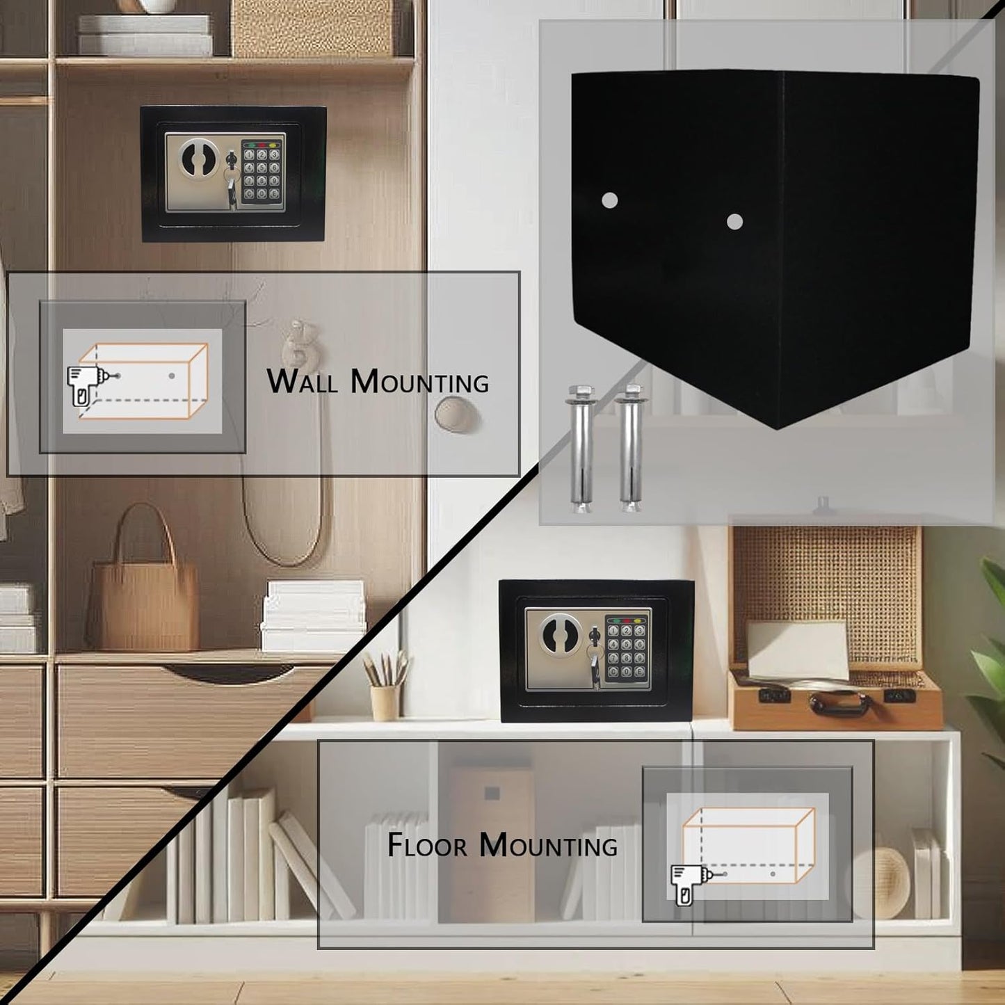 Electronic safe box compact design for jewelry cash and document protection