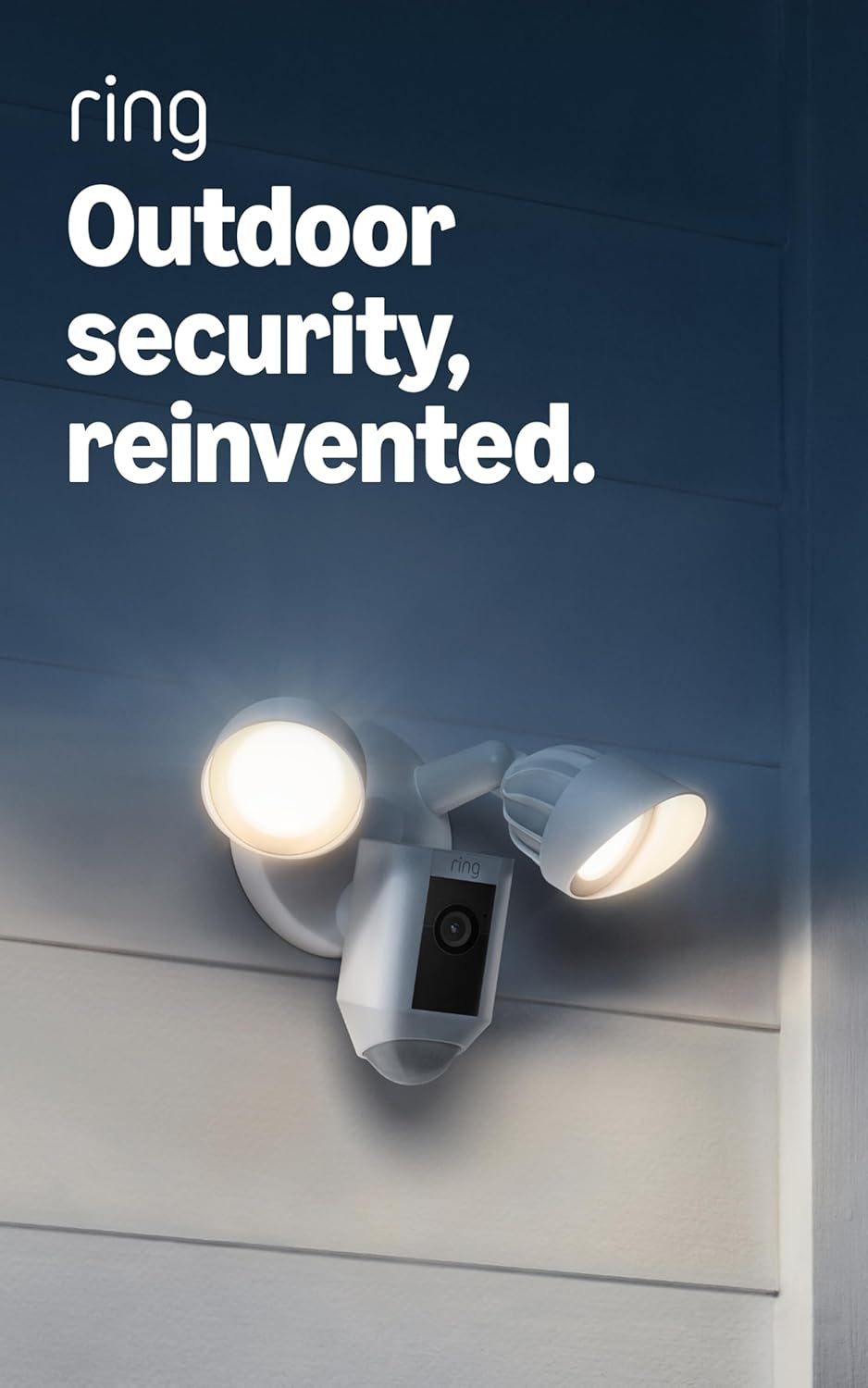 Floodlight security camera with 1080P HD video mounted outside a modern home