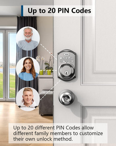 Keyless door lock satin nickel finish with keypad entry system